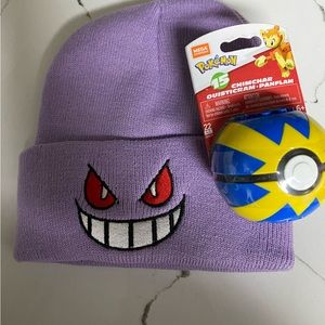 Mega Pokémon Chimchar Building Set with gengar beanie